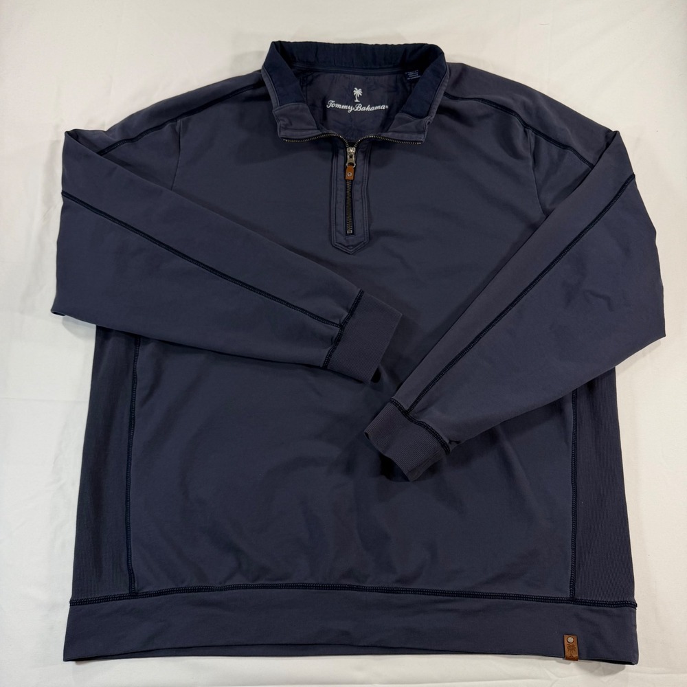 Tommy Bahama Mens Navy Blue Quarter Zip Pullover Sweater Mock Neck Large - Picture 2 of 8